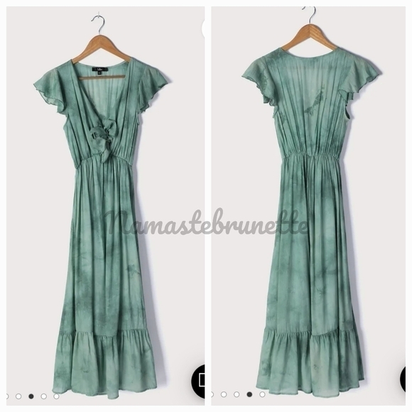 Nwt Lulu's Sage Tie-Dye Tie-Front Tiered Midi Dress - Picture 10 of 17